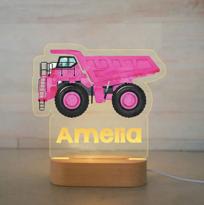 Imagen de Luz de noche con nombre personalizado para niños - Luz de noche de camión volquete de dibujos animados personalizada con iluminación LED para niños - Personalizada con el nombre de su hijo