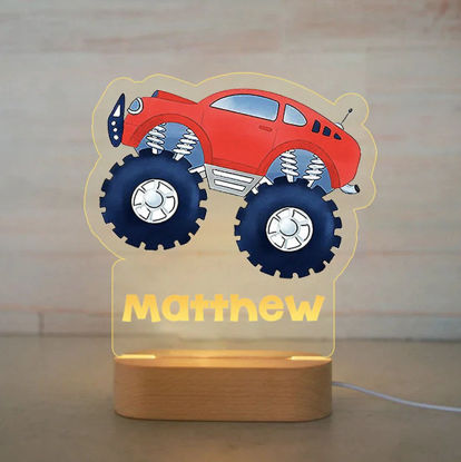 Image de Veilleuse avec nom personnalisé pour enfants - Veilleuse personnalisée Monster Truck avec éclairage LED pour enfants - Personnalisez-la avec le nom de votre enfant