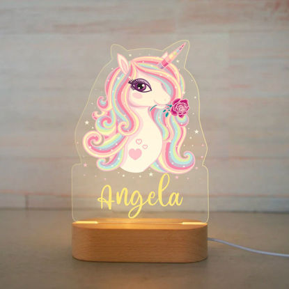 Picture of Custom Name Night Light for Kids - Personalized Cartoon Lovely Unicorn Night Light with LED Lighting for Children -  Personalized It With Your Kid's Name