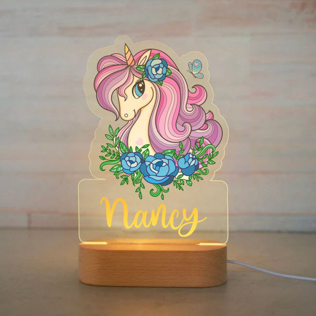 Picture of Custom Name Night Light for Kids - Personalized Cartoon Beauty Unicorn Night Light with LED Lighting for Children -  Personalized It With Your Kid's Name