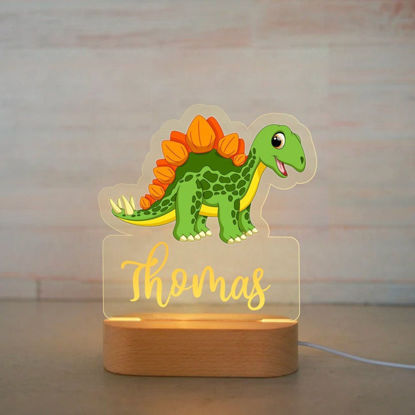 Image de Veilleuse avec nom personnalisé pour enfants - Veilleuse de dinosaure de dessin animé personnalisée avec éclairage LED pour enfants - Personnalisez-la avec le nom de votre enfant