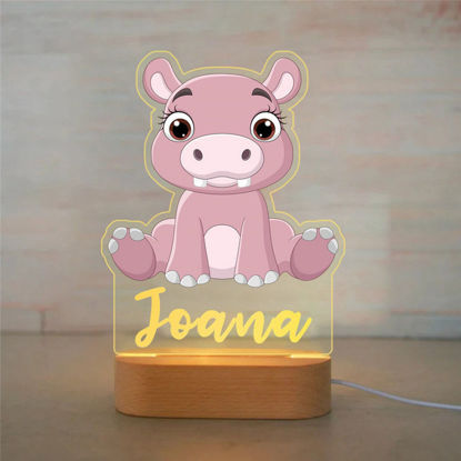 Imagen de Luz de noche con nombre personalizado para niños - Luz de noche de hipopótamo de dibujos animados personalizada con iluminación LED para niños - Personalizada con el nombre de su hijo