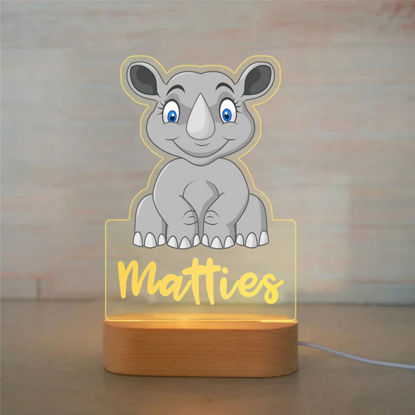 Bild von Benutzerdefiniertes Namensnachtlicht für Kinder – personalisiertes Cartoon-Nashorn-Nachtlicht mit LED-Beleuchtung für Kinder – personalisiert mit dem Namen Ihres Kindes