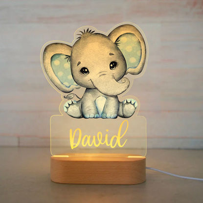 Image de Veilleuse avec nom personnalisé pour enfants - Veilleuse éléphant bleu dessin animé personnalisé avec éclairage LED pour enfants - Personnalisez-la avec le nom de votre enfant