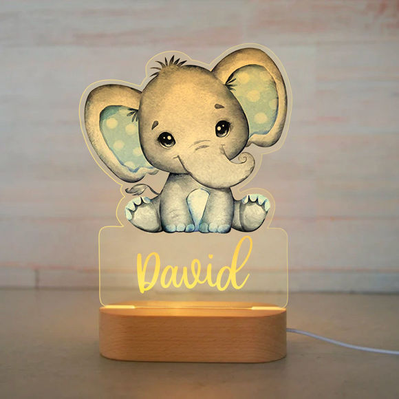 Bild von Benutzerdefiniertes Namensnachtlicht für Kinder - Personalisiertes Cartoon Blue Elephant Nachtlicht mit LED-Beleuchtung für Kinder - Personalisiert mit dem Namen Ihres Kindes