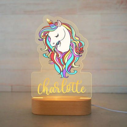 Picture of Custom Name Night Light for Kids - Personalized Cartoon Pretty Unicorn Night Light with LED Lighting for Children -  Personalized It With Your Kid's Name