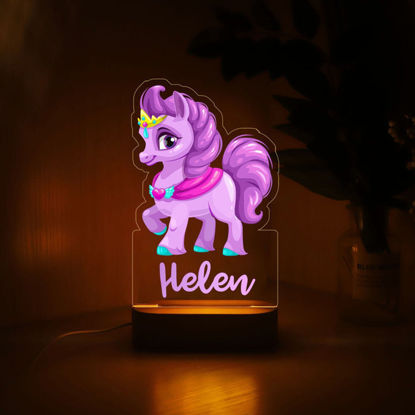 Immagine di Luce notturna con nome personalizzato per bambini - Luce notturna personalizzata con pony Princess con illuminazione a LED per bambini - Personalizzabile con il nome del tuo bambino
