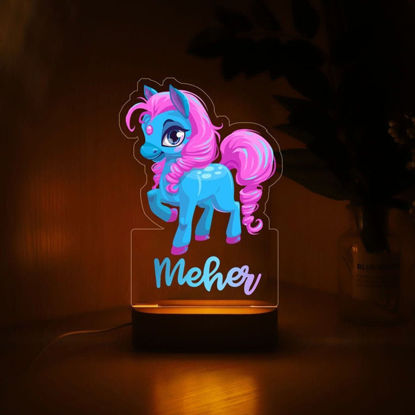 Immagine di Luce notturna con nome personalizzato per bambini - Luce notturna personalizzata con pony carino con illuminazione a LED per bambini - Personalizzabile con il nome del tuo bambino