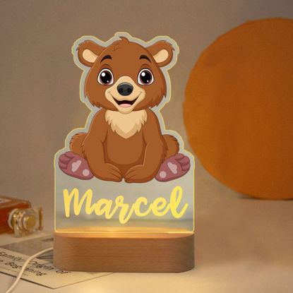 Picture of Custom Name Night Light for Kids - Personalized Cartoon Little Bear Night Light with LED Lighting for Children - Personalized It With Your Kid's Name