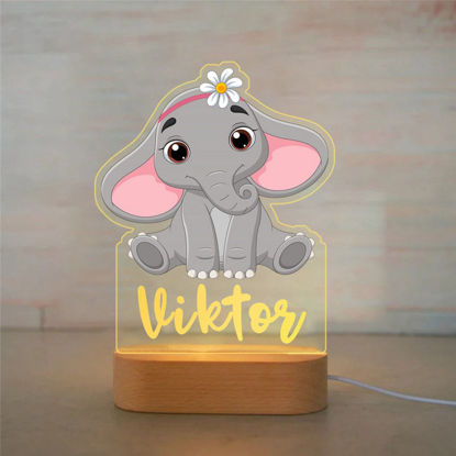 Image de Veilleuse avec nom personnalisé pour enfants - Veilleuse éléphant fleur de dessin animé personnalisée avec éclairage LED pour enfants - Personnalisez-la avec le nom de votre enfant