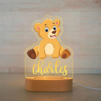 Image de Veilleuse avec nom personnalisé pour enfants - Veilleuse ours de dessin animé personnalisée avec éclairage LED pour enfants - Personnalisez-la avec le nom de votre enfant