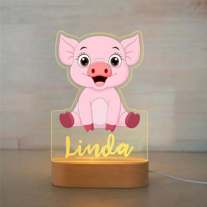 Image de Veilleuse avec nom personnalisé pour enfants - Veilleuse cochon dessin animé personnalisée avec éclairage LED pour enfants - Personnalisez-la avec le nom de votre enfant