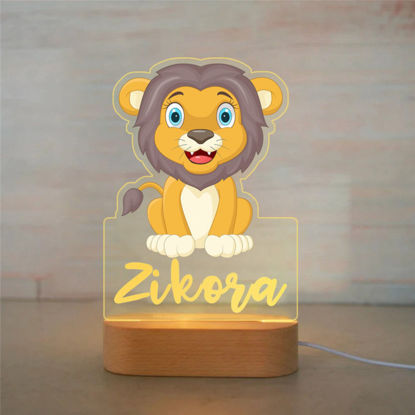 Image de Veilleuse avec nom personnalisé pour enfants - Veilleuse de lion de dessin animé personnalisée avec éclairage LED pour enfants - Personnalisez-la avec le nom de votre enfant