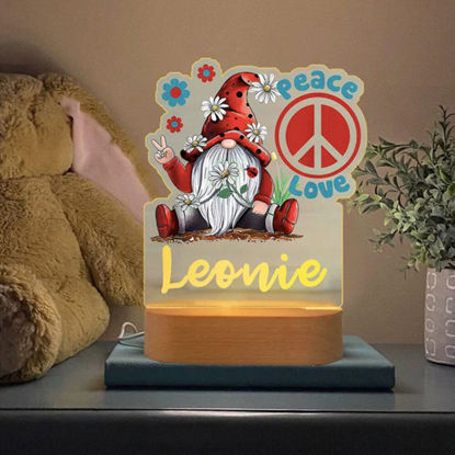 Bild von Benutzerdefiniertes Namensnachtlicht für Kinder - Personalisiertes Cartoon Love & Peace & Gnomes Nachtlicht mit LED-Beleuchtung für Kinder - Personalisiert mit dem Namen Ihres Kindes