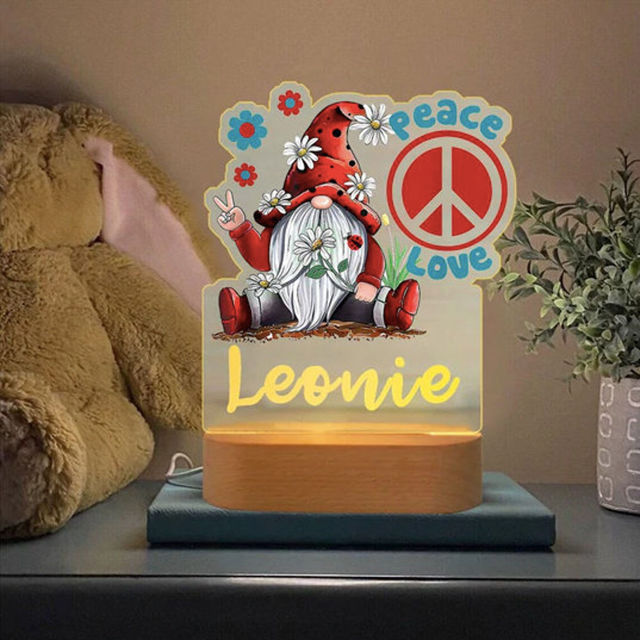 Picture of Custom Name Night Light for Kids - Personalized Cartoon Love & Peace & Gnomes Night Light with LED Lighting for Children - Personalized It With Your Kid's Name