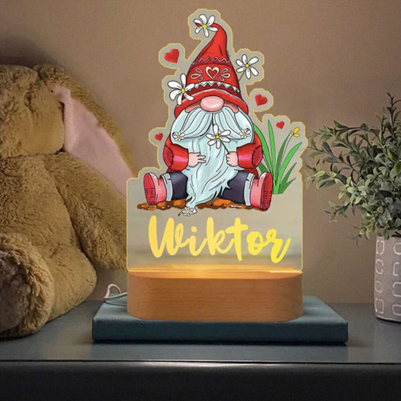 Picture of Custom Name Night Light for Kids - Personalized Cartoon Cute Gnomes Night Light with LED Lighting for Children - Personalized It With Your Kid's Name