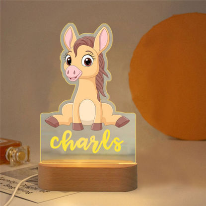 Immagine di Luce notturna per bambini con nome personalizzato - Luce notturna personalizzata a forma di asino con illuminazione a LED per bambini - Personalizzala con il nome del tuo bambino