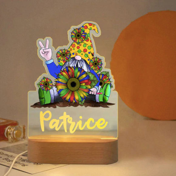 Picture of Custom Name Night Light for Kids - Personalized Cartoon Seven Color Flowers & Gnomes Night Light with LED Lighting for Children - Personalized It With Your Kid's Name