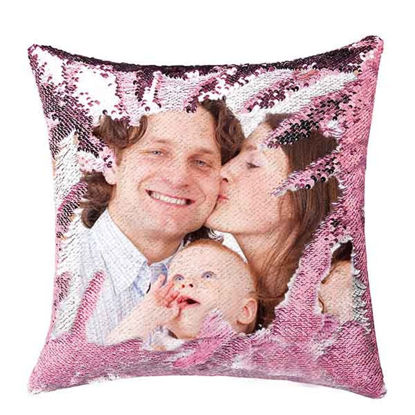 Immagine di Cuscino con paillettes personalizzato con comodo cuscino in raso con foto preferita