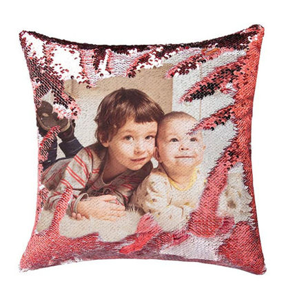 Immagine di Cuscino con paillettes personalizzato con cuscino comodo rosso con foto preferita