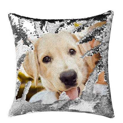 Picture of Custom Sequin Pillow with Favourtie Photo Modena Silver Comfy Cushion