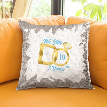 Immagine di Cuscino personalizzato per l'anniversario con paillettes con comodo cuscino con foto preferita