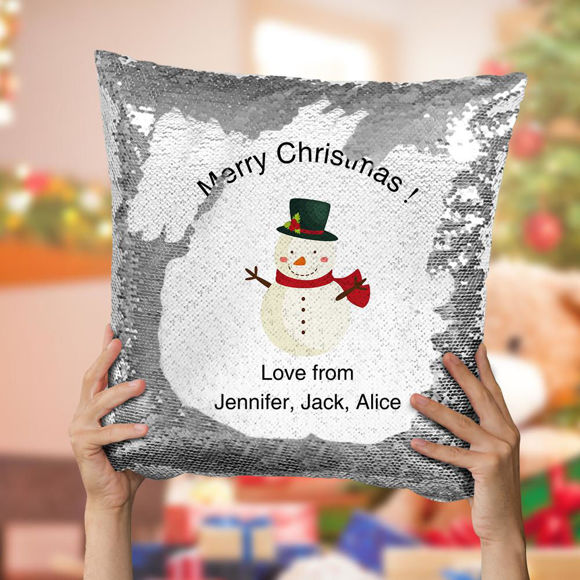 Imagen de Almohada de lentejuelas personalizada con foto favorita Cojín cómodo Feliz Navidad