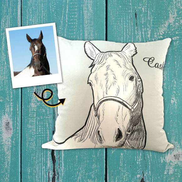 Bild von Personalisiertes Porträt-Haustierkissen mit Illustration für Ihr schönes Haustier – Premiumprodukt – Text hinzufügen