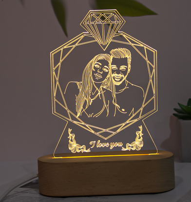 Imagen de Base de madera personalizada con forma de anillo, boceto de luz nocturna con foto personalizada, regalo de aniversario, regalo del Día de San Valentín