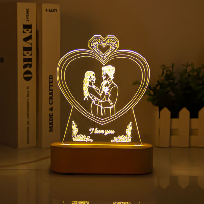 Image de Veilleuse de croquis de forme de coeur de base en bois faite sur commande avec le cadeau personnalisé d'anniversaire de photo cadeau de saint valentin