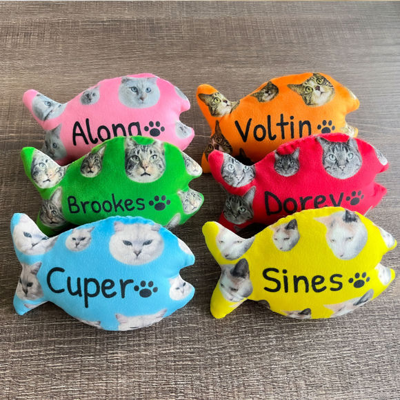 Bild von Personalisiertes Fischgräten-Spielzeug für Katzen mit dem Gesicht Ihres Haustieres, Foto und Namen – individueller Katzenname – bestes personalisiertes Geschenk für Ihre Katzen