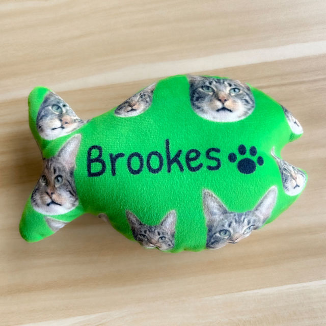 Picture of Personalized Cat Fish Bone Toy with Your Pets Face Photo and Name - Custom Cat Name - Best Personalized Gift for Your Cats