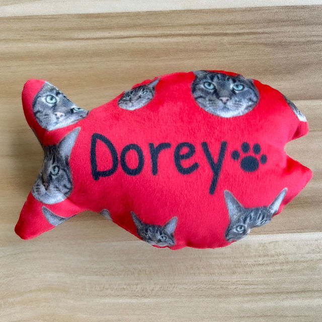 Picture of Personalized Cat Fish Bone Toy with Your Pets Face Photo and Name - Custom Cat Name - Best Personalized Gift for Your Cats