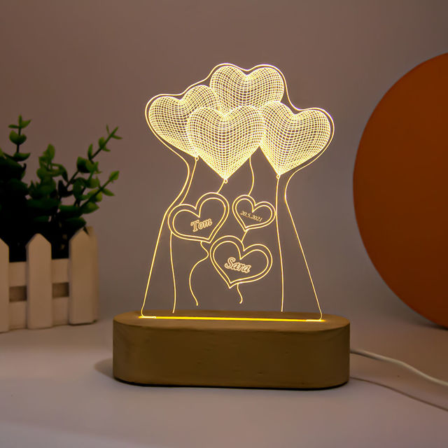 Picture of Custom Night Light Custom Heart Balloon Night Light Personalized It With Couple Names and Anniversary Date
