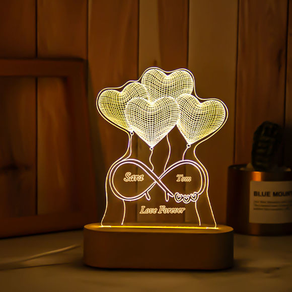 Picture of Custom Night Light Custom Infinity Love Heart Balloon Night Light Personalized It With Couple Names and Anniversary Date