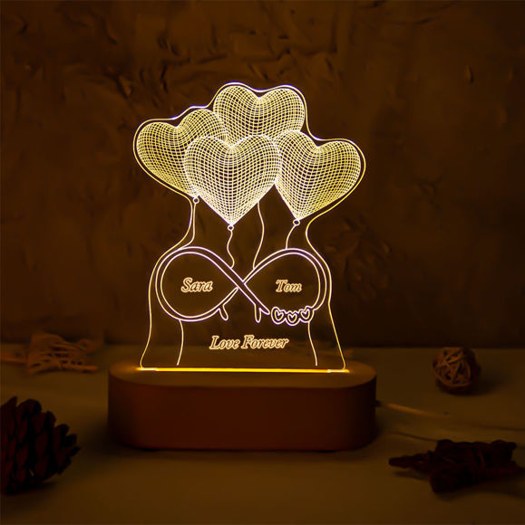 Image de Veilleuse personnalisée Infinity Love Heart Balloon Night Light personnalisée avec des noms de couple et une date d'anniversaire