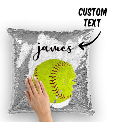 Immagine di Cuscino con paillettes da baseball con nome personalizzato - Il miglior regalo