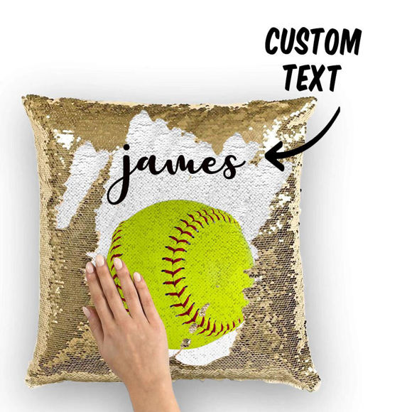 Bild von Personalisiertes magisches Baseball-Pailletten-Kissen mit Namen – bestes Geschenk