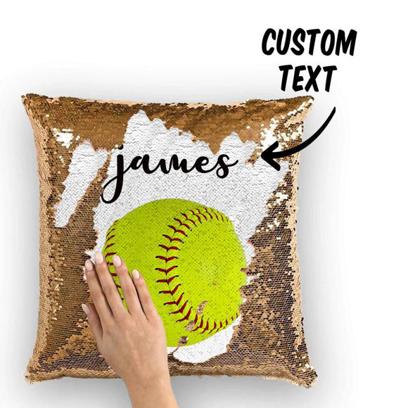 Bild von Personalisiertes magisches Baseball-Pailletten-Kissen mit Namen – bestes Geschenk