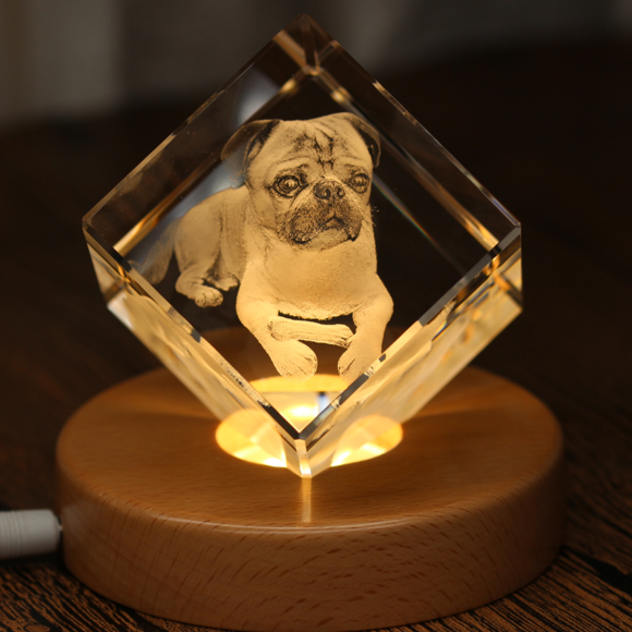 Image de Cristal Laser Photo 3D Personnalisé : Diamant Avec Base Lumineuse | Cristal laser photo 3D personnalisé | Cadeau unique pour anniversaire de mariage