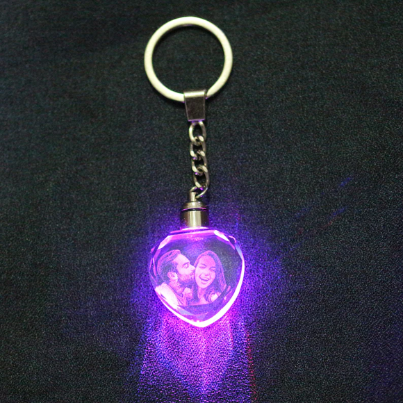 Image de Porte-clés en cristal laser photo personnalisé 3D : porte-clés en forme de cœur - porte-clés en cristal laser photo personnalisé