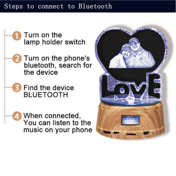 Imagen de Regalo de cristal láser 2D para amor con base de luz de caja de música Bluetooth - Caja de música con foto como regalos únicos