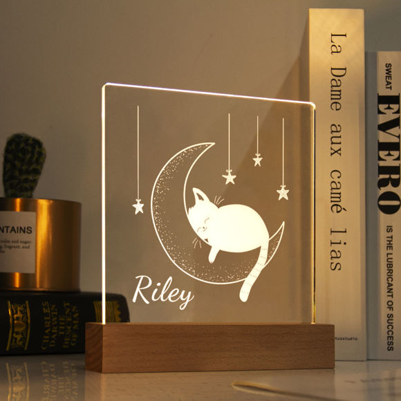 Picture of Moon Cat Night Light - Personalized It With Your Kid's Name