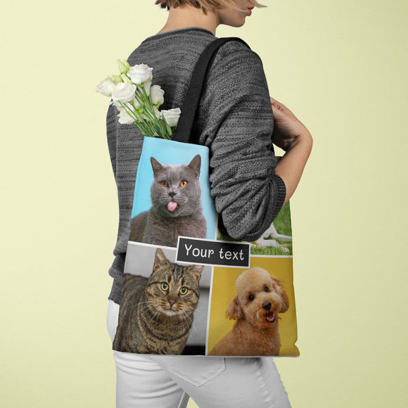 Picture of Personalize with Your Pet 4 Photos and Text Tote Bag