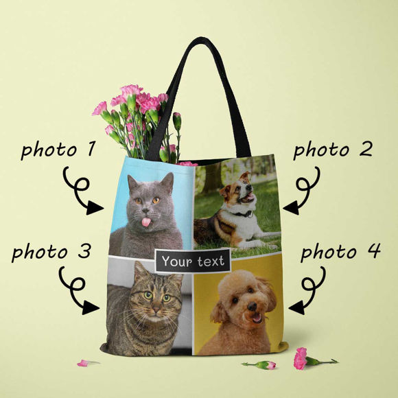 Picture of Personalize with Your Pet 4 Photos and Text Tote Bag