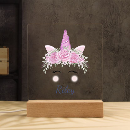 Immagine di Luce notturna di fiori di unicorno - Personalizzalo con il nome di tuo figlio