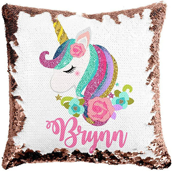 Picture of Personalized Unicorn Magic Photo Sequin Pillow - Custom Name Pillow