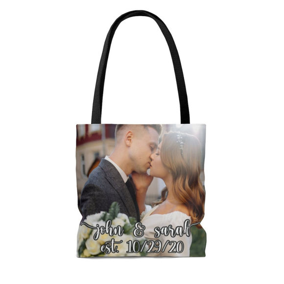 Picture of Custom Photo Portable Hand Canvas Bag Personalized Names and Date Anniversary Gift
