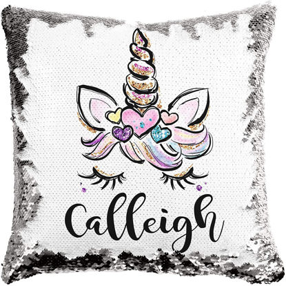 Picture of Personalized Beautiful Unicorn Magic Photo Sequin Pillow - Custom Name Pillow