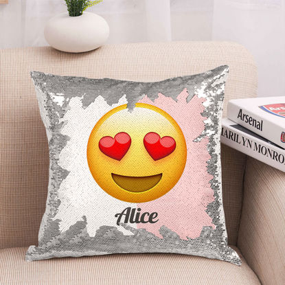 Immagine di Cuscino personalizzato con paillettes con foto magica Emoji divertente - Cuscino con paillettes personalizzato